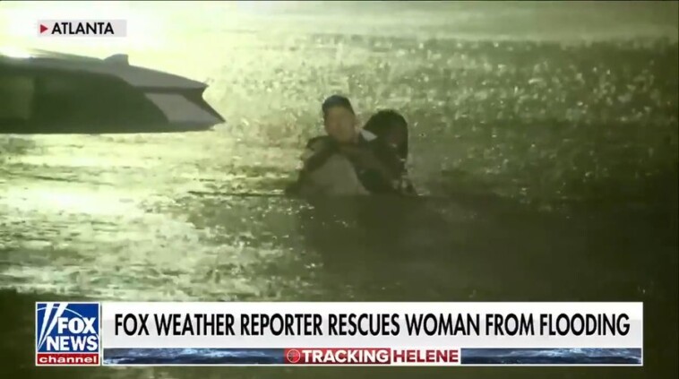 hurricane-helene:-fox-weather-meteorologist-rescues-woman-from-car-during-live-shot-as-floodwaters-rise