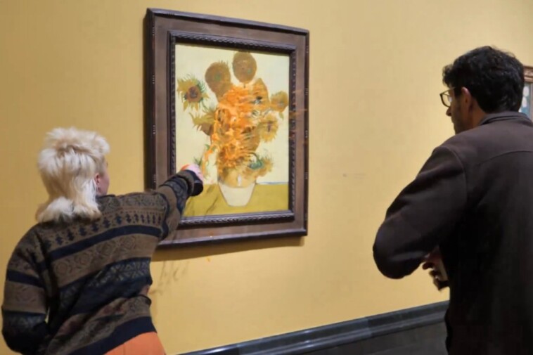 climate-protesters-vandalize-van-gogh’s-‘sunflowers’-same-day-soup-tossing-nuts-jailed-for-causing-$13k-worth-of-damage-to-masterpiece