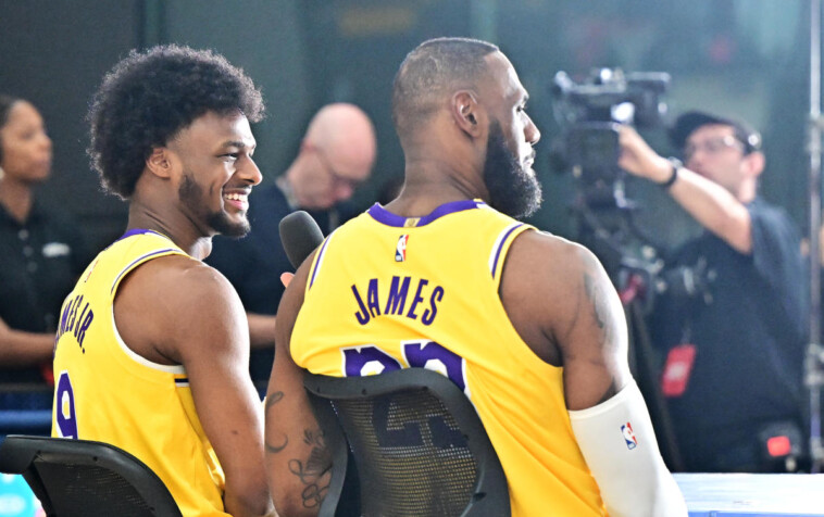 lebron,-bronny-james-make-public-debut-as-lakers-teammates:-‘just-pure-joy,-man’