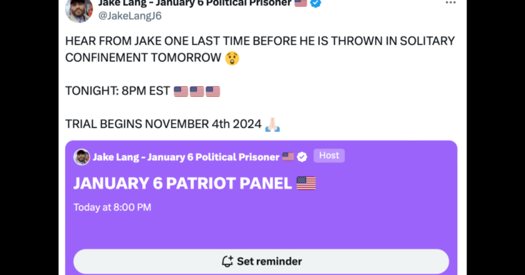 j6-patriot-panel-twitter-space-tonight-at-8:00-pm-et:-stand-up-for-justice-join-jake-lang-and-cara-castronuova