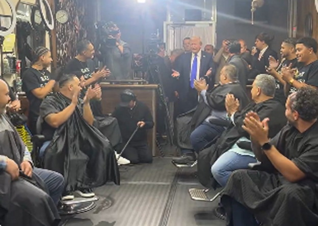 watch:-donald-trump-gets-applauded-during-visit-to-black-barber-shop-in-the-bronx,-ny-(video)