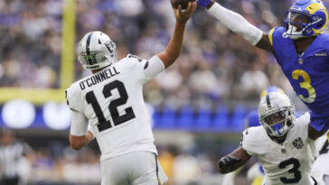 raiders-qb-aidan-o’connell,-injured,-replaced-by-gardner-minshew-vs.-rams;-reportedly-feared-to-have-broken-thumb