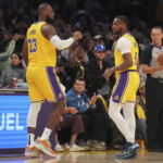 lebron-and-bronny-james-return-home,-both-take-the-court-in-lakers-game-in-cleveland