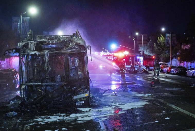 arrests-made-after-world-series-celebrations-in-los-angeles-see-bus-burned,-businesses-burglarized