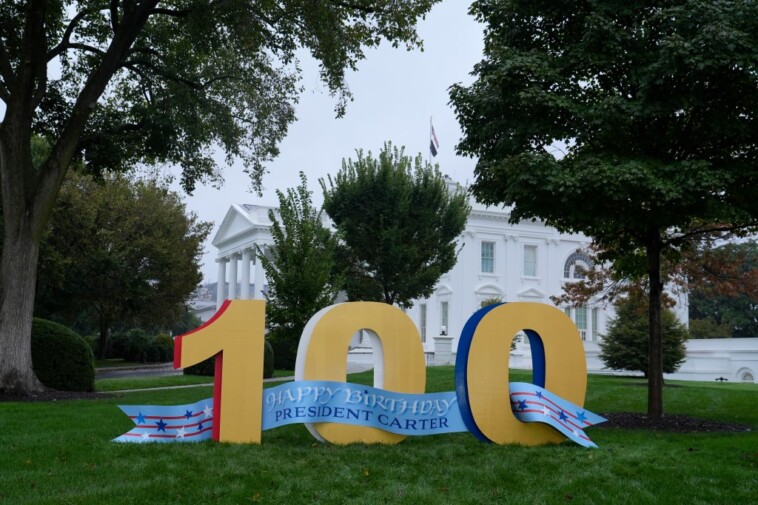 white-house-wishes-jimmy-carter-a-happy-birthday-with-giant-‘100’-display-—-making-biden-seem-young-by-comparison