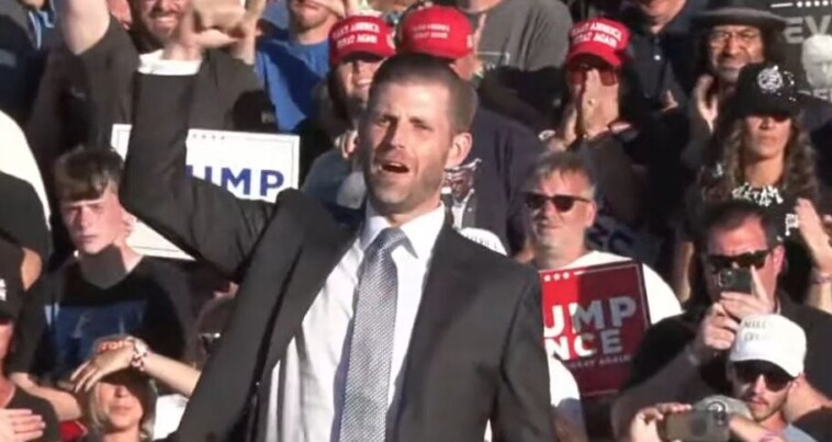 amazing!-eric-trump-pumps-his-first-“fight,-fight,-fight!”-–-gives-impassioned-speech-at-trump’s-triumphant-return-to-butler,-pa