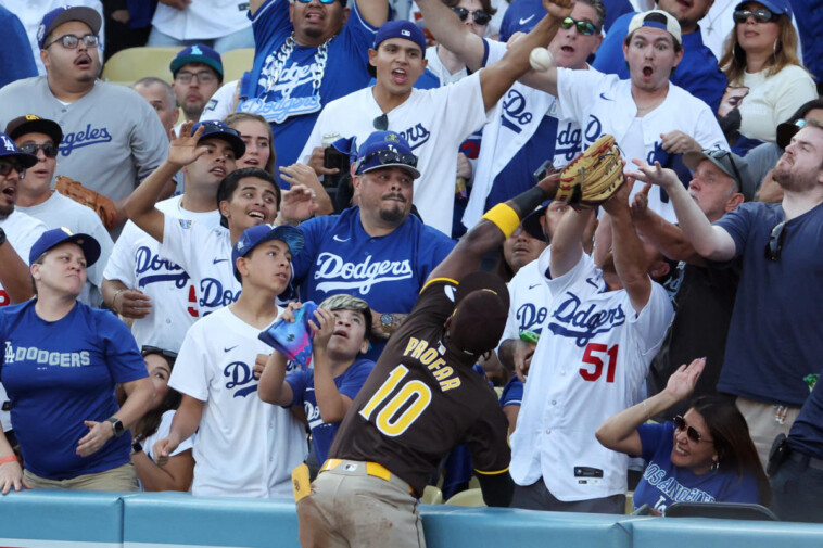 nlds:-padres’-jurickson-profar-taunts-dodgers-fans,-fools-fox-broadcast-after-robbing-mookie-betts-of-a-hr-at-the-wall