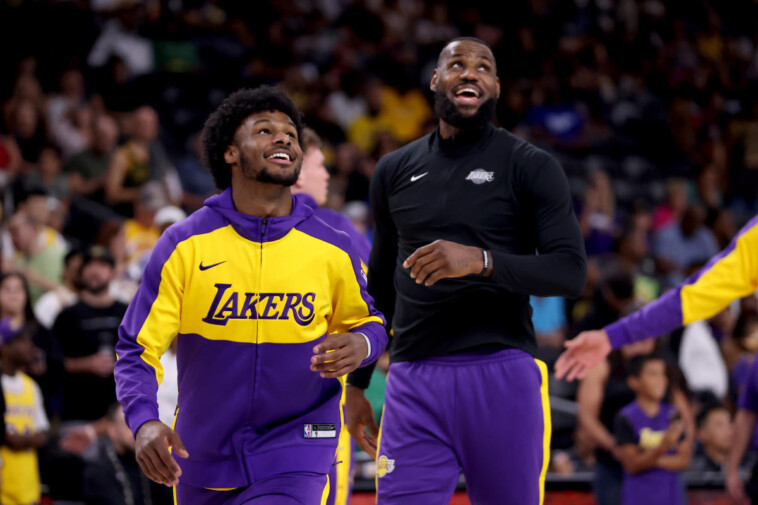 lebron-james,-bronny-share-court-for-the-first-time-in-lakers-preseason-game