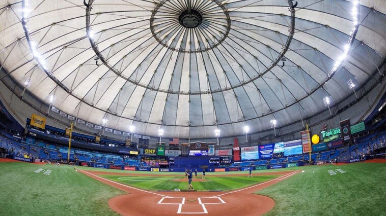 roof-of-tropicana-field,-home-of-mlb’s-tampa-bay-rays,-ripped-open-by-hurricane-milton