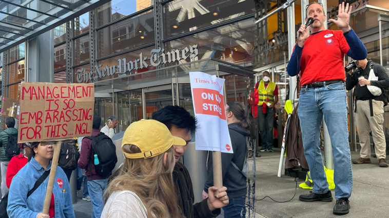 new-york-times-tech-employees-on-strike-discuss-impact-on-election-coverage:-‘no-contract,-no-needle’