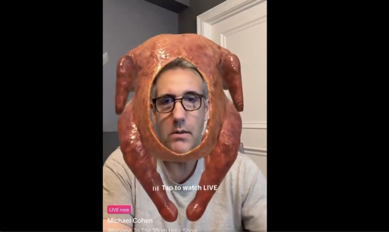 former-trump-attorney-michael-cohen-trolled-with-‘turkey-face’-filter-during-livestream