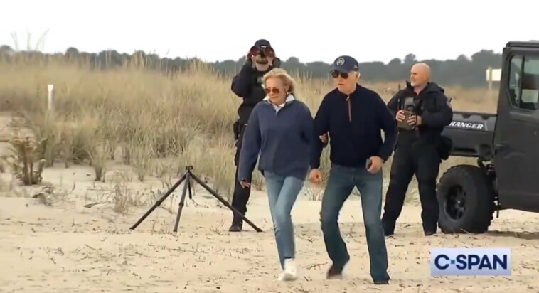 biden-stumbles-multiple-times-—-needs-assist-from-jill-—-as-he-struggles-to-walk-on-sandy-delaware-beach