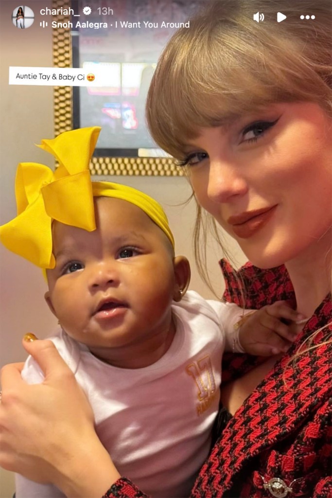 taylor-swift-shares-sweet-moment-with-chiefs-pal’s-baby-during-win-over-broncos:-‘auntie-tay’