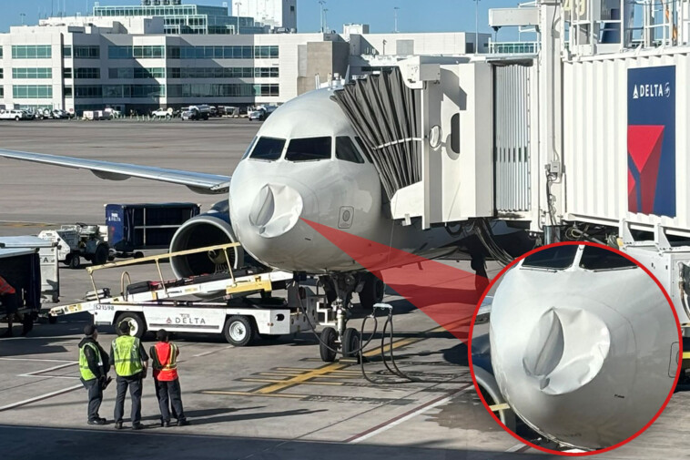 delta-investigating-after-plane’s-nose-mysteriously-suffered-damage