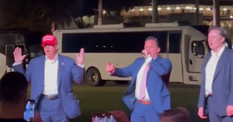 watch:-the-three-tenors?…-trump-returns-home-from-the-white-house,-delivers-remarks,-and-sings-‘god-bless-america’-with-elon-musk-and-chris-macchio-at-mar-a-lago