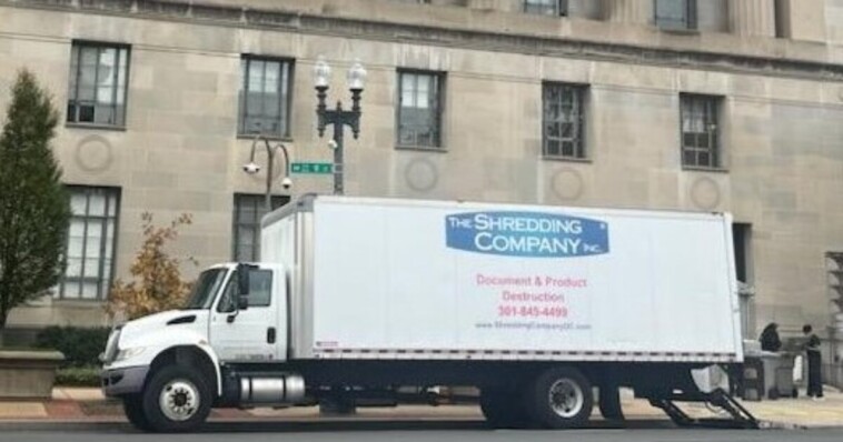 what’s-going-on-here?-paper-shredding-truck-spotted-outside-department-of-justice-building-days-after-trump-announces-matt-gaetz-attorney-general-nomination