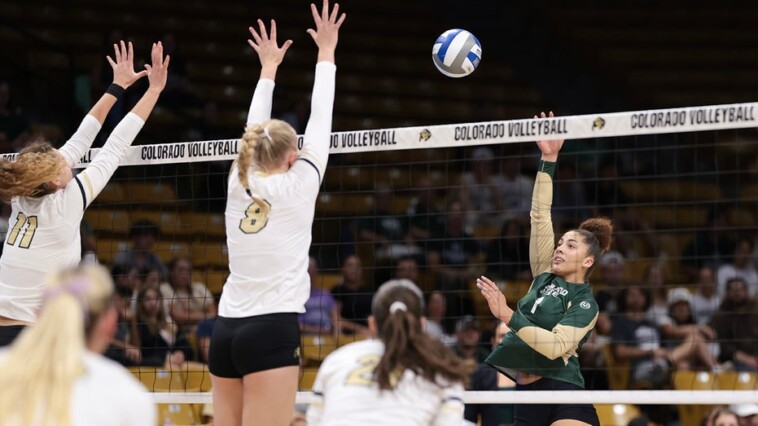 women’s-volleyball-player,-accused-of-conspiring-with-sjsu-transgender-athlete,-kneels-during-national-anthem