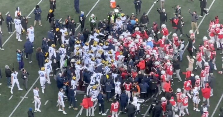 brawl-erupts-at-michigan-ohio-state-game-after-wolverines-defeat-osu-and-attempt-to-plant-their-flag-at-midfield!-insane-video!