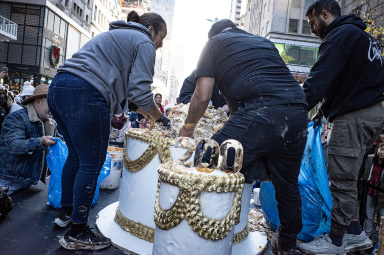 nyc-mayor-eric-adams’-cake-cutting-ends-in-catastrophe-as-6-foot-confection-collapses-into-mush:-‘a-fight-‘til-the-end’