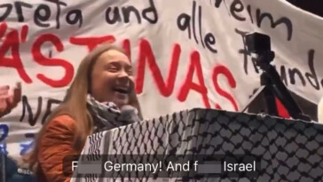 climate-activist-greta-thunberg-bursts-into-laughter-as-she-declares-‘f–k-israel’-at-rally:-video