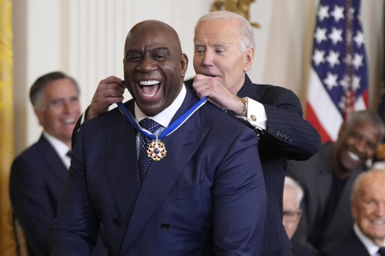 magic-johnson,-lionel-messi-receive-presidential-medal-of-freedom-from-president-joe-biden