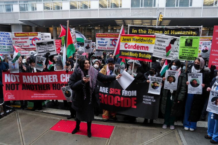 anti-israel-protesters-accuse-israel-of-abducting-medical-personnel-during-rally-outside-nyc-hospital