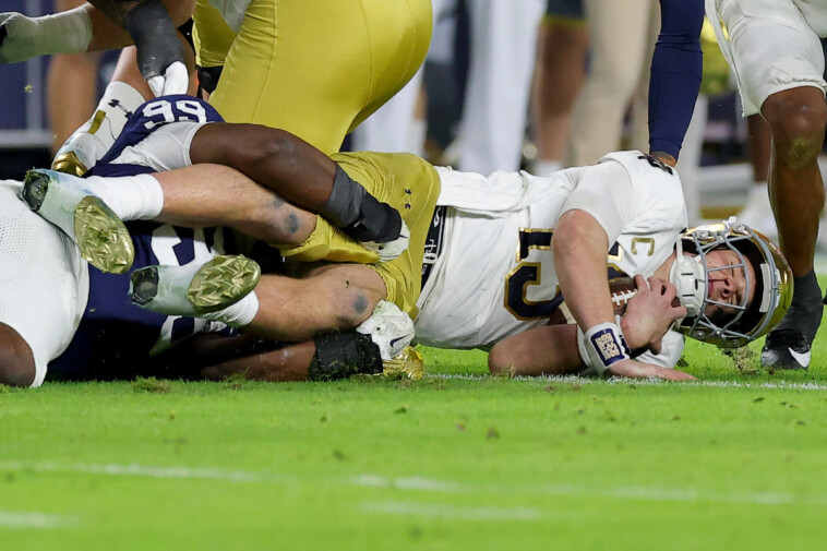 college-football-playoff:-notre-dame-qb-riley-leonard-leaves-orange-bowl-in-second-quarter