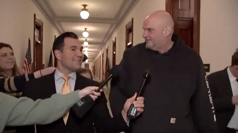 sen.-john-fetterman-trolls-reporters-with-hilarious-response-about-mar-a-lago-visit-with-trump:-“i-demand-that-i-need-to-be-made-pope-of-greenland”