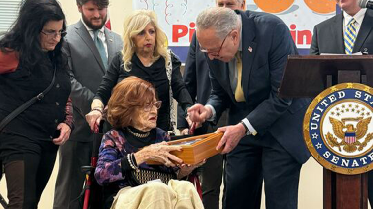 ‘living-legend’:-schumer-honors-centenarian-holocaust-survivor-with-capitol-flag,-senate-floor-recognition