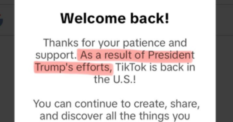 tik-tok-reactivates-app-before-trump-sworn-in-–-posts-crushing-message-to-democrats-for-170-million-users-logging-back-in