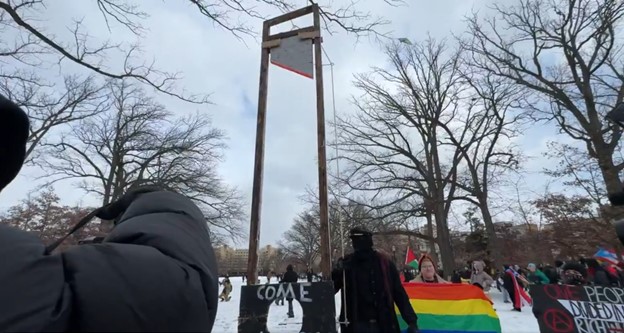 disgusting:-radical-anti-trump-protesters-bring-out-a-guillotine-to-threaten-the-47th-president-months-after-he-was-nearly-assassinated-(video)