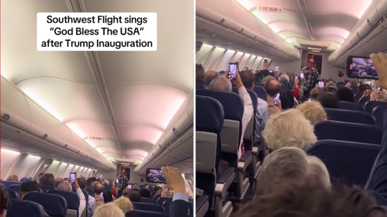 president-trump-supporters-sing-‘god-bless-the-usa’-on-flight-leaving-inauguration-in-dc