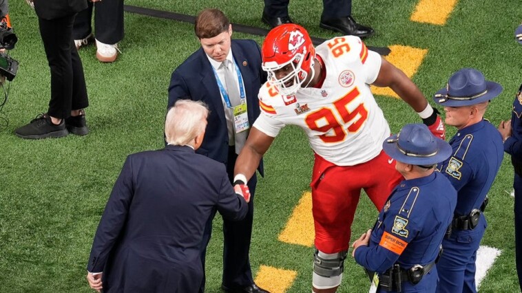 trump-greets-chiefs-star-on-field-at-super-bowl-lix-after-picking-them-to-win-lombardi-trophy