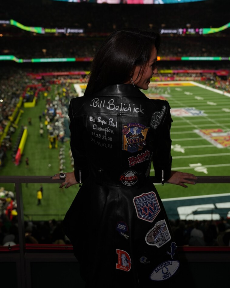 bill-belichick’s-girlfriend,-jordon-hudson,-wears-handmade-jacket-covered-in-tributes-to-him-at-super-bowl-2025:-made-‘with-my-own-bare-hands’