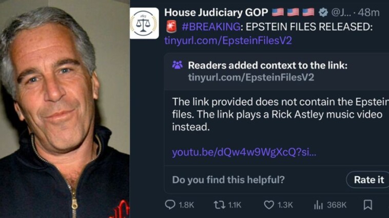 house-judiciary-committee-deletes-prank-‘rick-roll’-x-post-about-epstein-files-after-severe-backlash