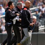 umpire-hit-in-face-by-line-drive,-taken-to-hospital