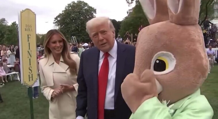 hilarious!-president-trump-trolls-joe-biden-for-being-manhandled-by-the-easter-bunny-(video)
