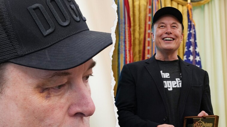 elon-musk-sports-black-eye-at-farewell-presser-in-oval-office:-‘horsing-around-with-little-x’