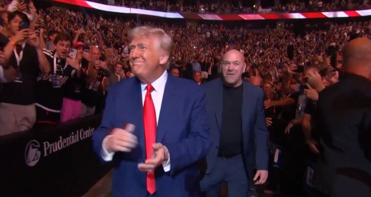 president-trump-sans-elon-musk-receives-a-rock-star-welcome-at-ufc-316-in-newark,-nj-(video)