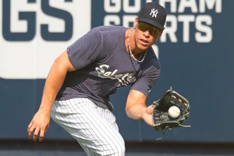yankees’-aaron-judge-works-on-outfield-drills-with-giancarlo-stanton