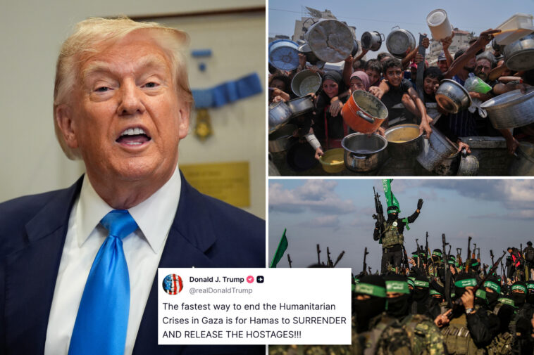 trump-insists-hamas-surrender-will-end-gaza-humanitarian-crisis:-‘release-the-hostages!’