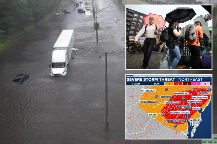nyc-flooding-traps-semi-truck,-other-vehicles-on-queens-highway-as-gov.-hochul-declares-state-of-emergency