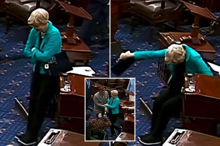 sen.-elizabeth-warren-falls-on-senate-floor-as-republicans-offer-bipartisan-assistance-during-israel-vote