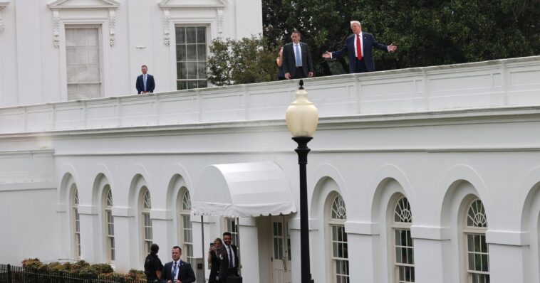 trump-spotted-on-white-house-roof,-hints-at-big-plans-as-reporters-shout-questions:-‘it’ll-be-beautiful’