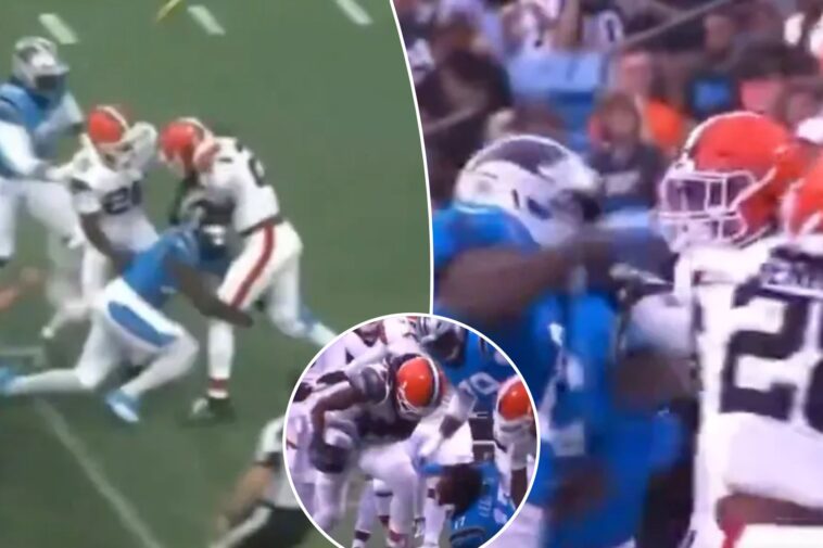 panthers’-xavier-legette,-browns’-rayshawn-jenkins-brawl-in-first-preseason-game