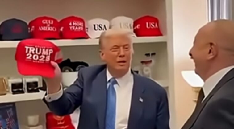 hilarious:-trump-trolls-the-left-with-‘trump-2028’-hat-during-meeting-with-azerbaijan-president-–-‘everyone-wants-me-to-run-again!’-(video)
