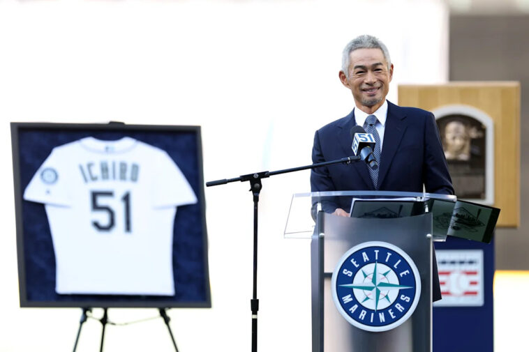 ichiro-suzuki-thanks-randy-johnson-for-allowing-him-to-wear-no.-51-as-mariners-retire-his-jersey