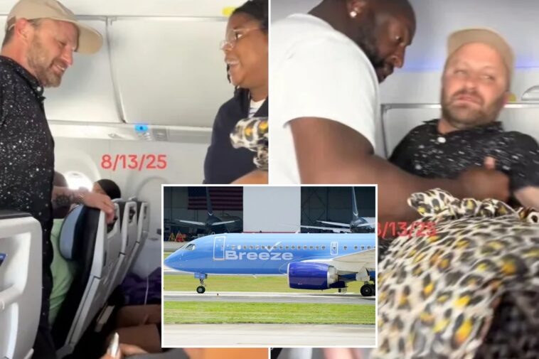 drunk-breeze-airways-passenger-yells-racial-slurs,-breaks-free-from-restraints-twice-before-he’s-manhandled-by-fellow-flyer