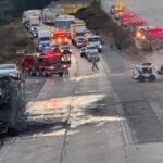 green-inferno:-semi-truck-carrying-8-teslas-engulfed-in-fire-on-los-angeles-highway