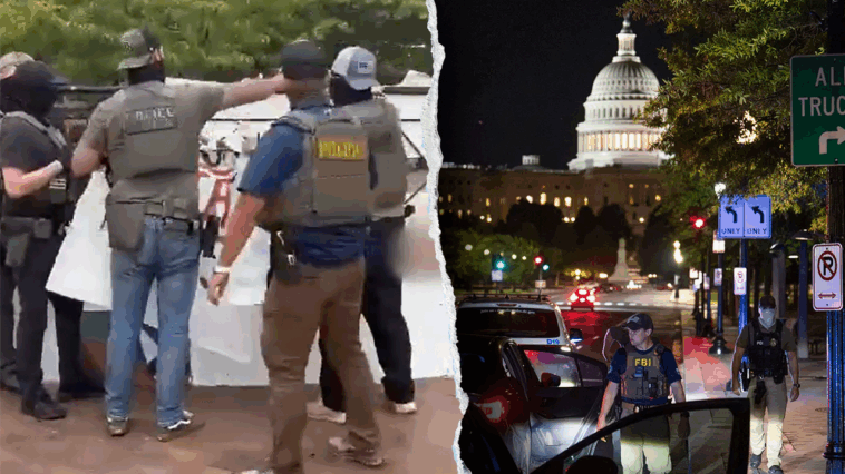watch:-agents-rip-down-vulgar-anti-ice-sign-amid-trump-dc-takeover:-‘taking-america-back’